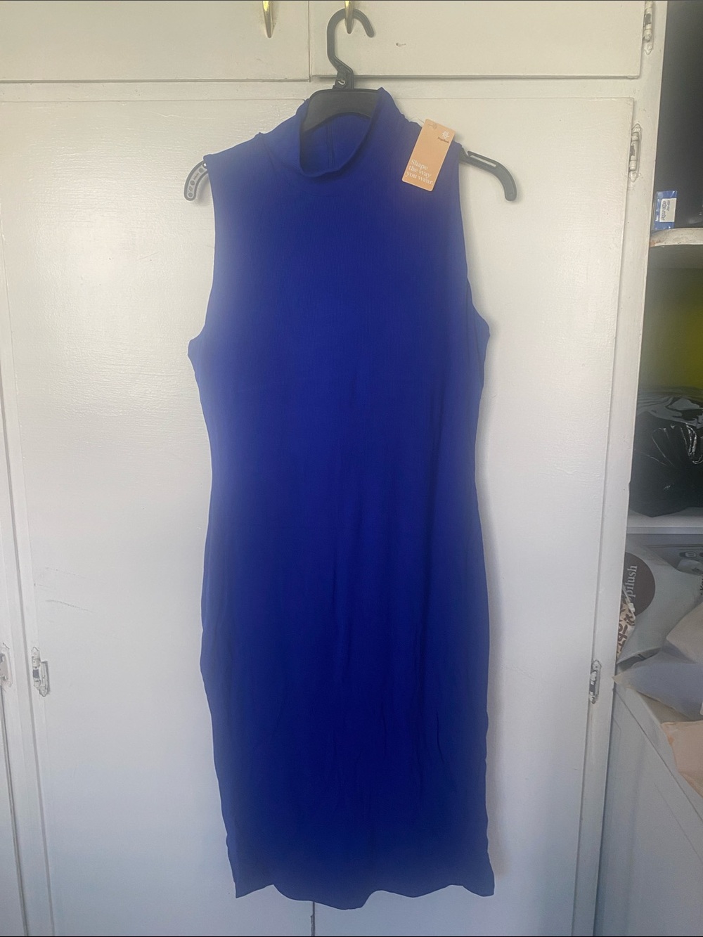 Sleeveless Mock Neck Midi Dress in Cobalt Blue